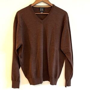 Jos A Banks Signature Collection Brown 100% Merino Wool V Neck Sweater L
